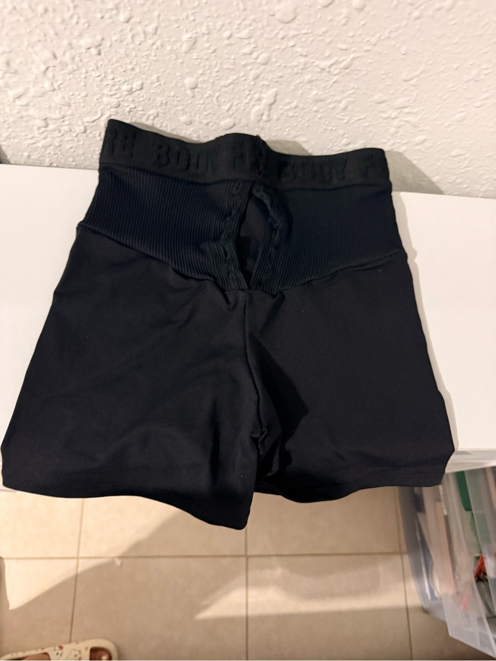 High-Waist Black Workout Shorts with Ribbed Waistband